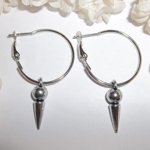 Hoop Earrings Dark Silver Spike Modern Simple Fashion Accessory Jewelry Set 3979